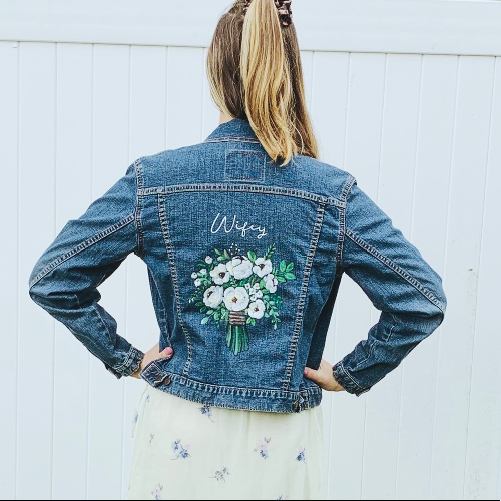 Hand painted wedding “wifey” bride jacket
